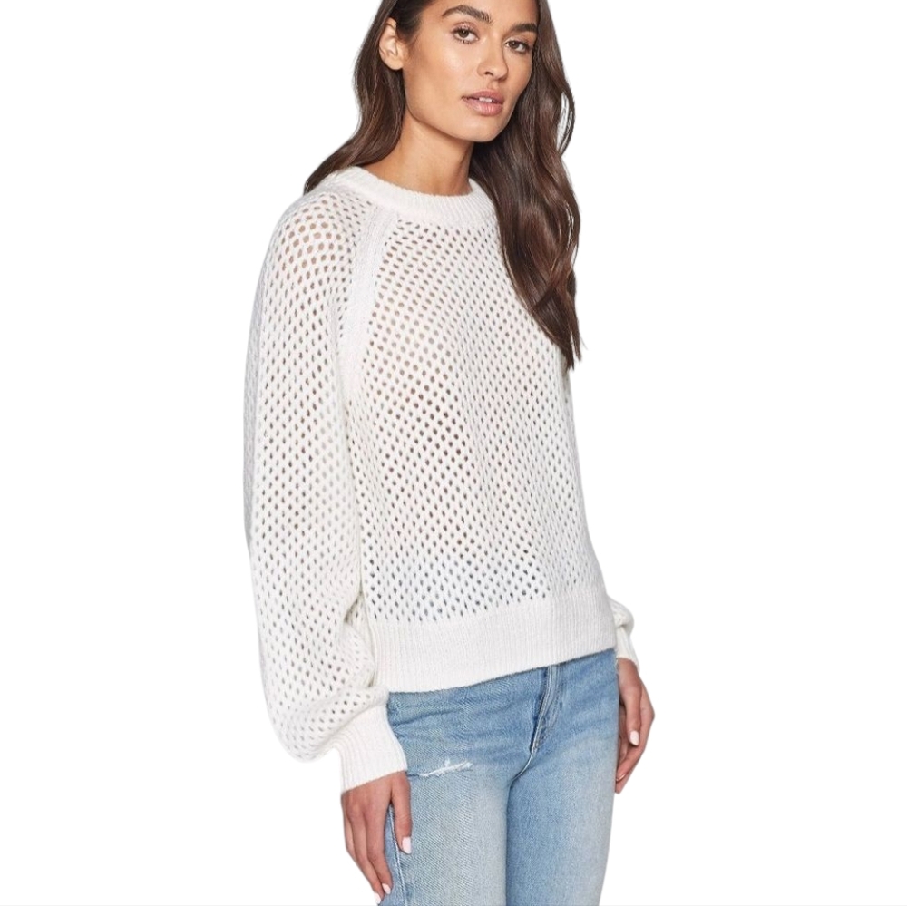 JOIE Cream Wool/Alpaca Blend Open Knit Crew Neck Boxy Balloon Sleeve‎ Sweater M
